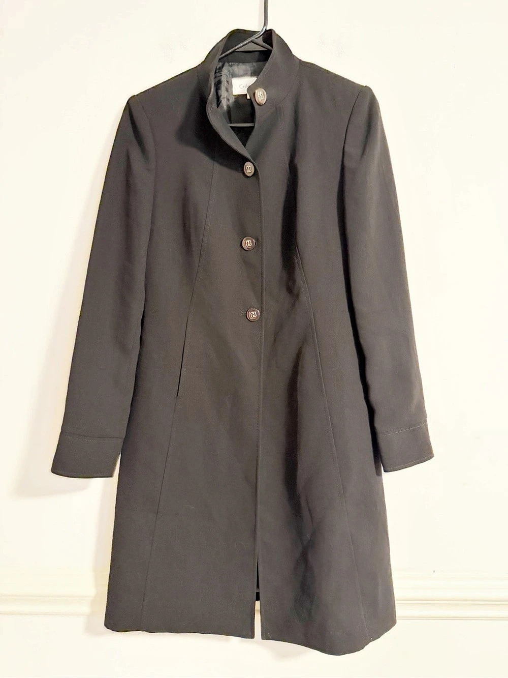Calvin Klein Charcoal Gray Stand Collar Long Trench Coat Jacket Size 2